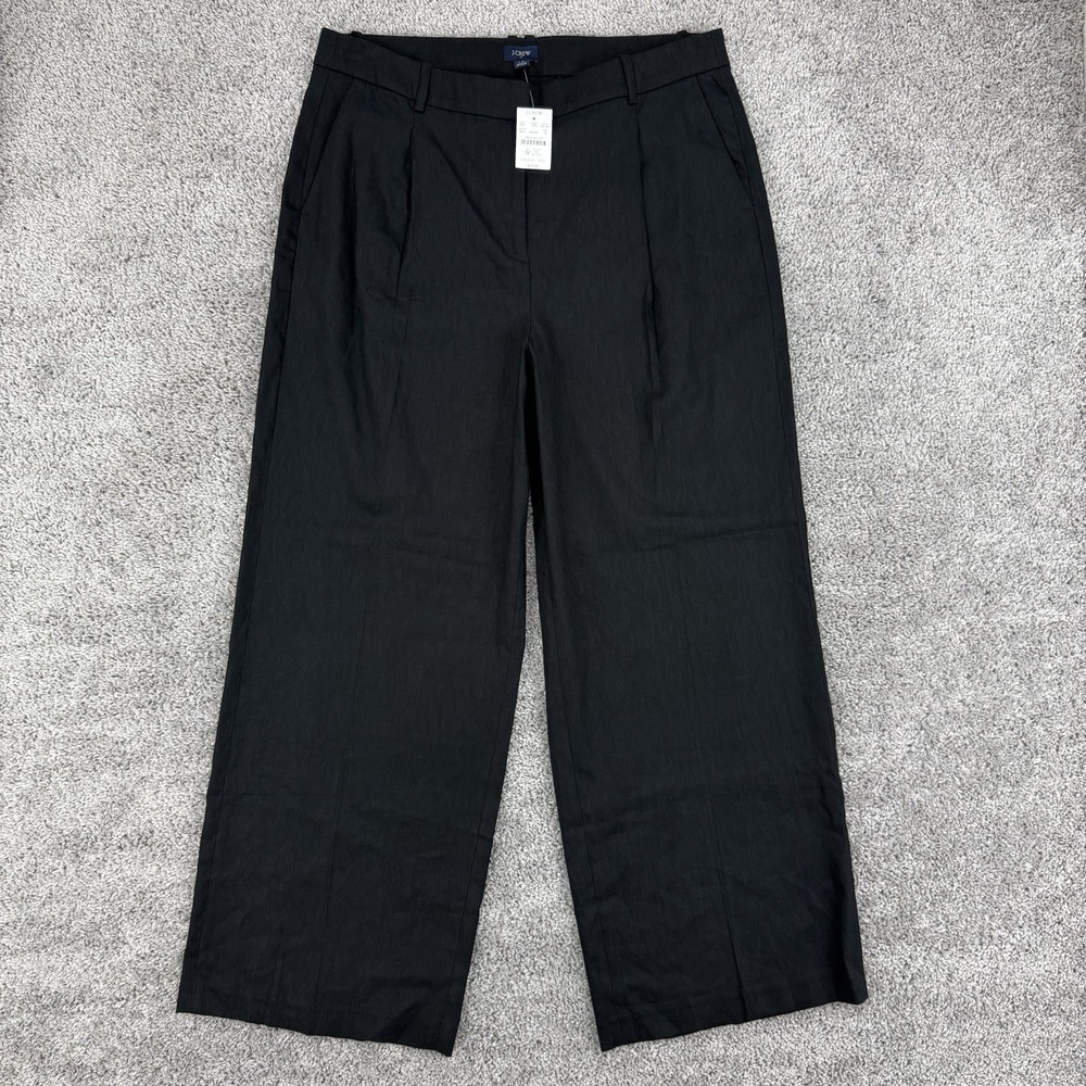 J Crew Linen Pants Women's 14 Black NWT Wide Leg Lagenlook Coastal Beachy